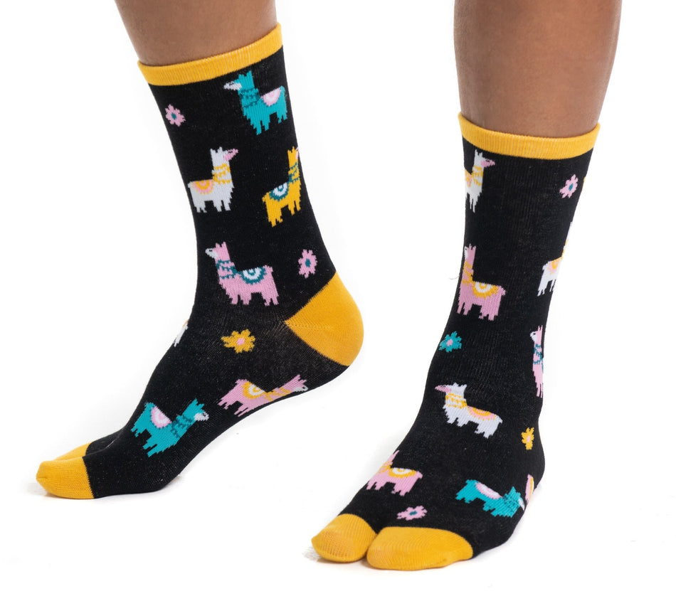 1 Pair - V-Toe Flip Flop Tabi Socks - Black Llamas - Drakoi Marketplace