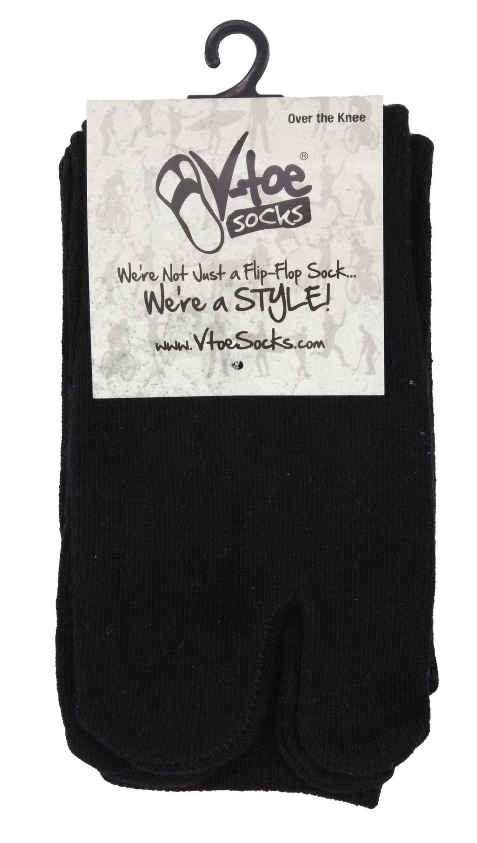 1 Pair - V-Toe Flip Flop Tabi Socks - Over The Knee Black Solid - Drakoi Marketplace