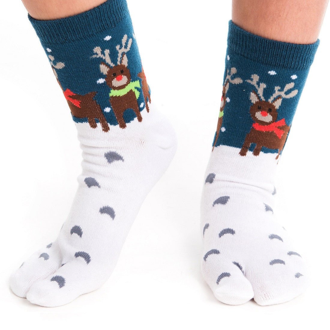 1 Pair - V-Toe Flip Flop Tabi Socks - Reindeer Pattern - Drakoi Marketplace