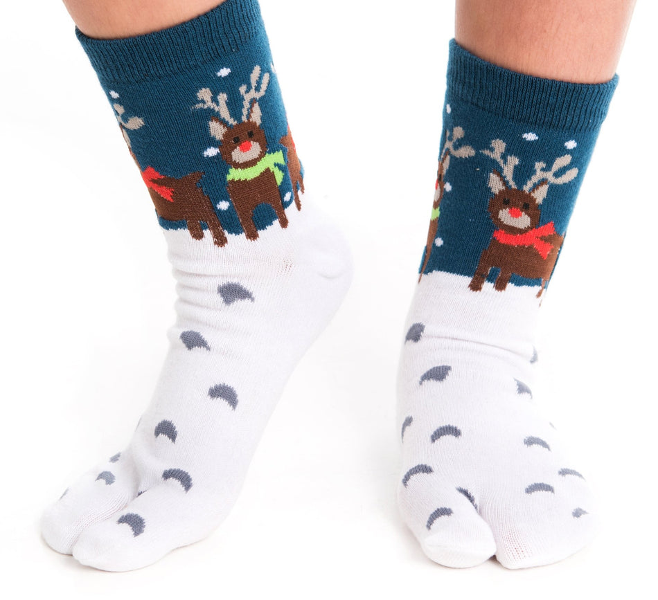 1 Pair - V-Toe Flip Flop Tabi Socks - Reindeer Pattern - Drakoi Marketplace