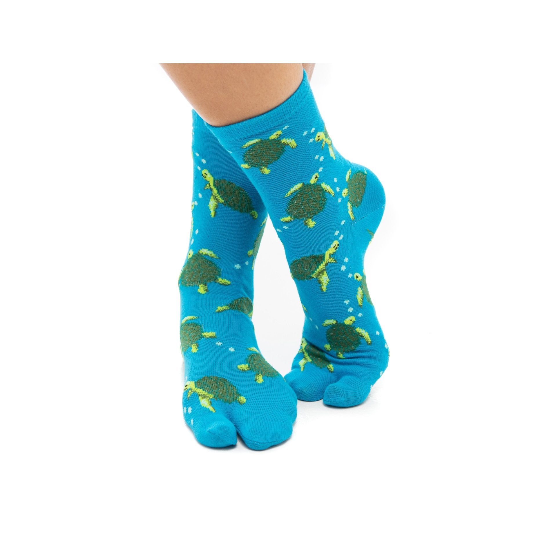 1 Pair - V-Toe Flip Flop Tabi Socks - Turquoise with Green Turtle - Drakoi Marketplace