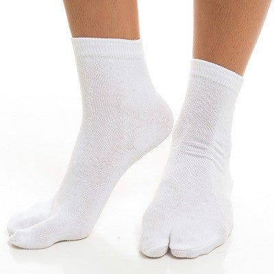 1 Pair - V-Toe Flip Flop Tabi Socks - White Solid Casual - Drakoi Marketplace