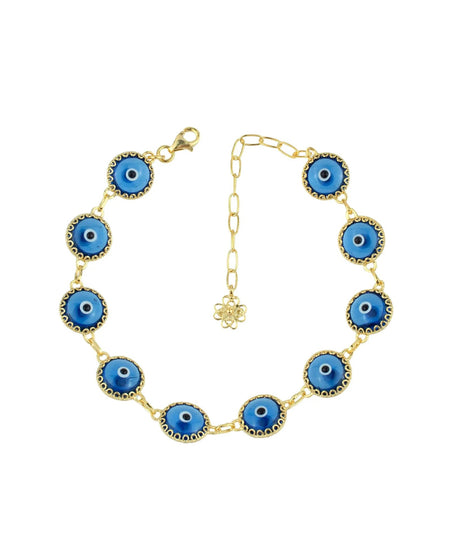 10 Beads Blue Evil Eye Women Gold Plated Silver Link Bracelet - Drakoi Marketplace