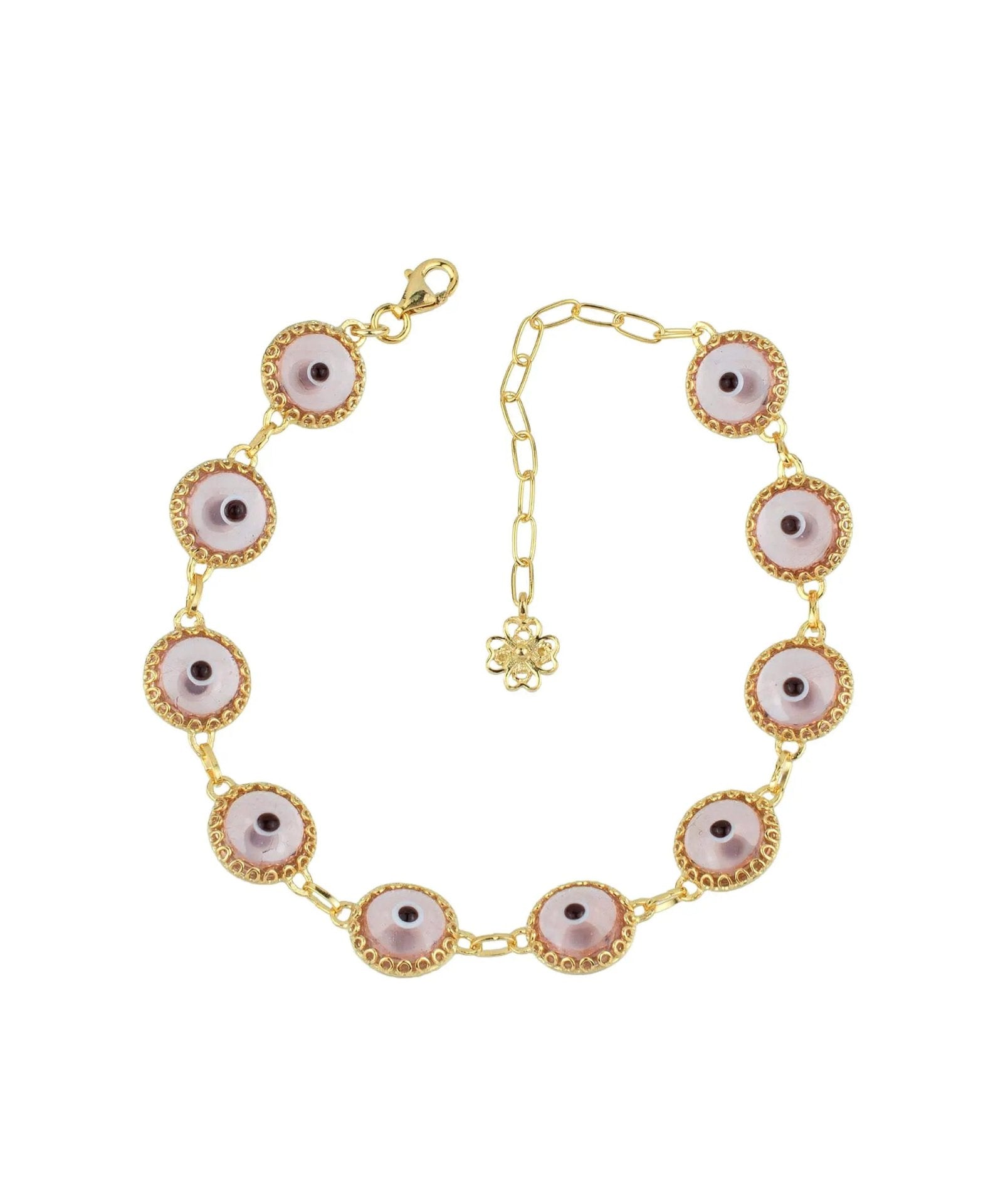 10 Beads Pink Evil Eye Women Gold Plated Silver Link Bracelet - Drakoi Marketplace