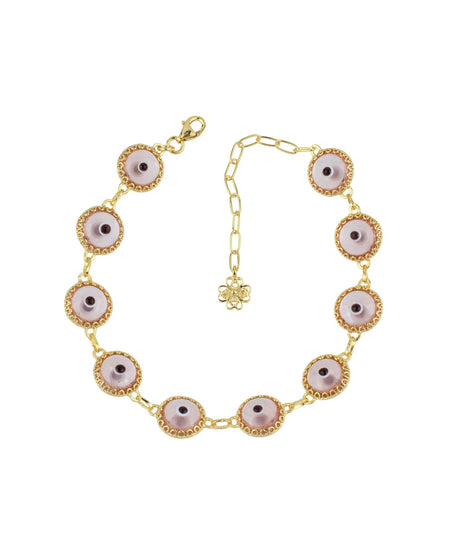 10 Beads Pink Evil Eye Women Gold Plated Silver Link Bracelet - Drakoi Marketplace