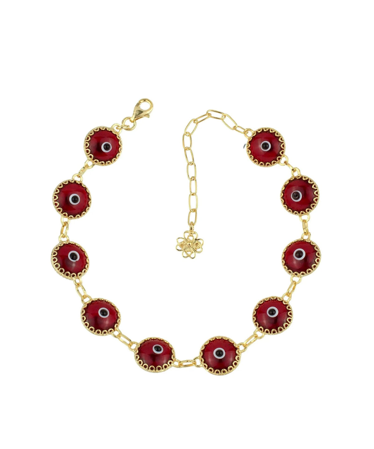 10 Beads Red Evil Eye Women Gold Plated Silver Link Bracelet - Drakoi Marketplace