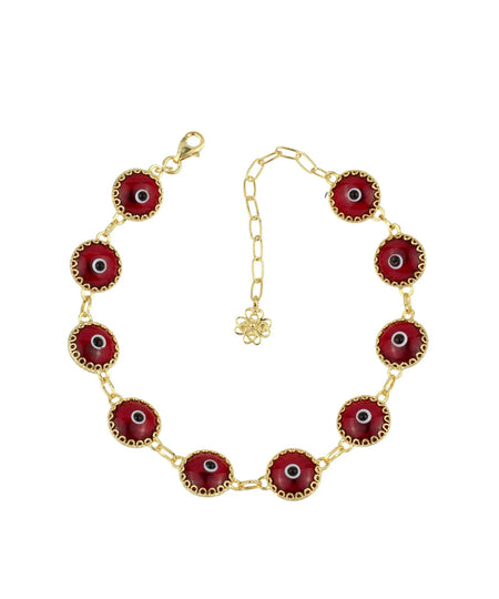 10 Beads Red Evil Eye Women Gold Plated Silver Link Bracelet - Drakoi Marketplace