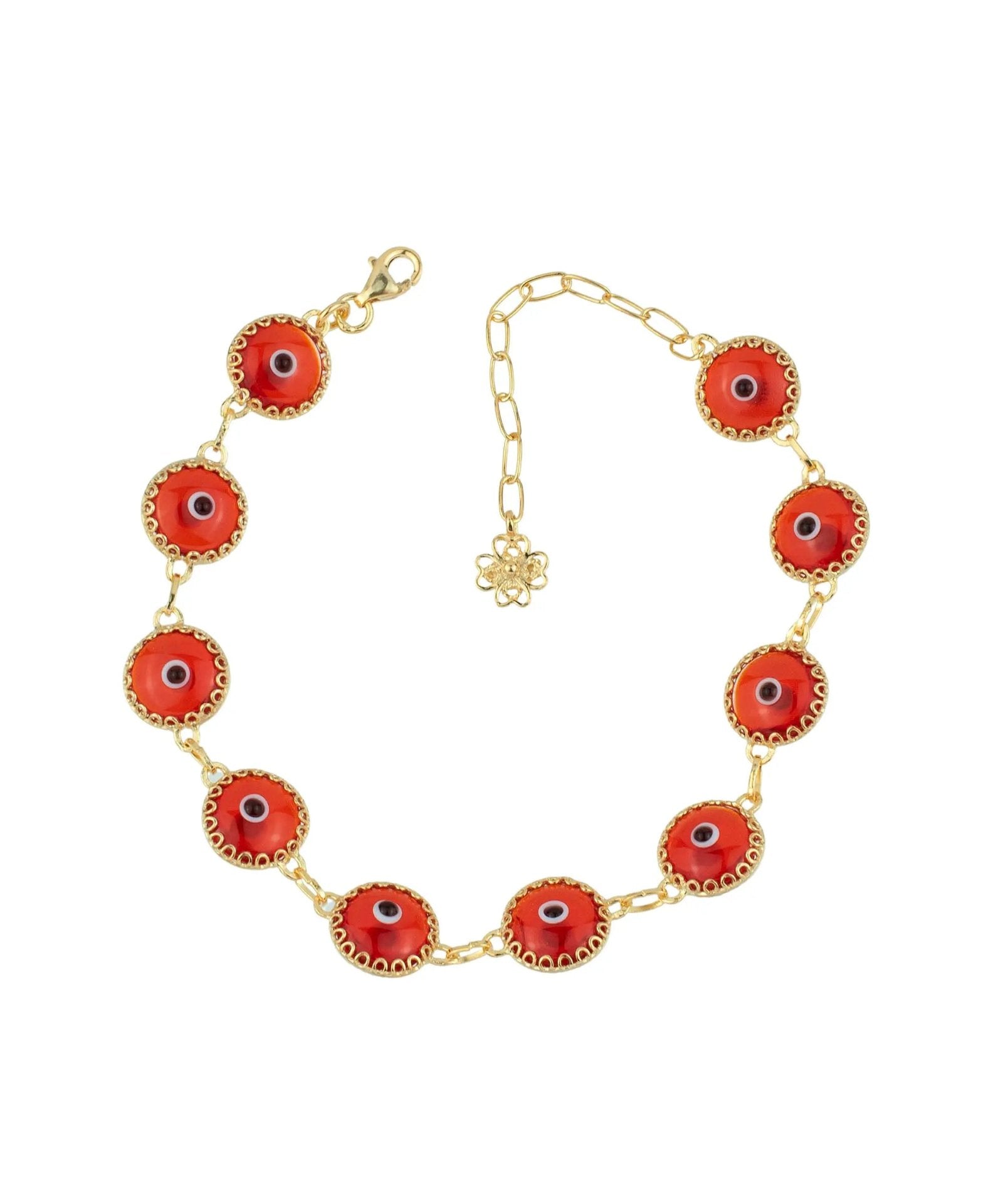 10 Beads Scarlet Evil Eye Women Gold Plated Silver Link Bracelet - Drakoi Marketplace