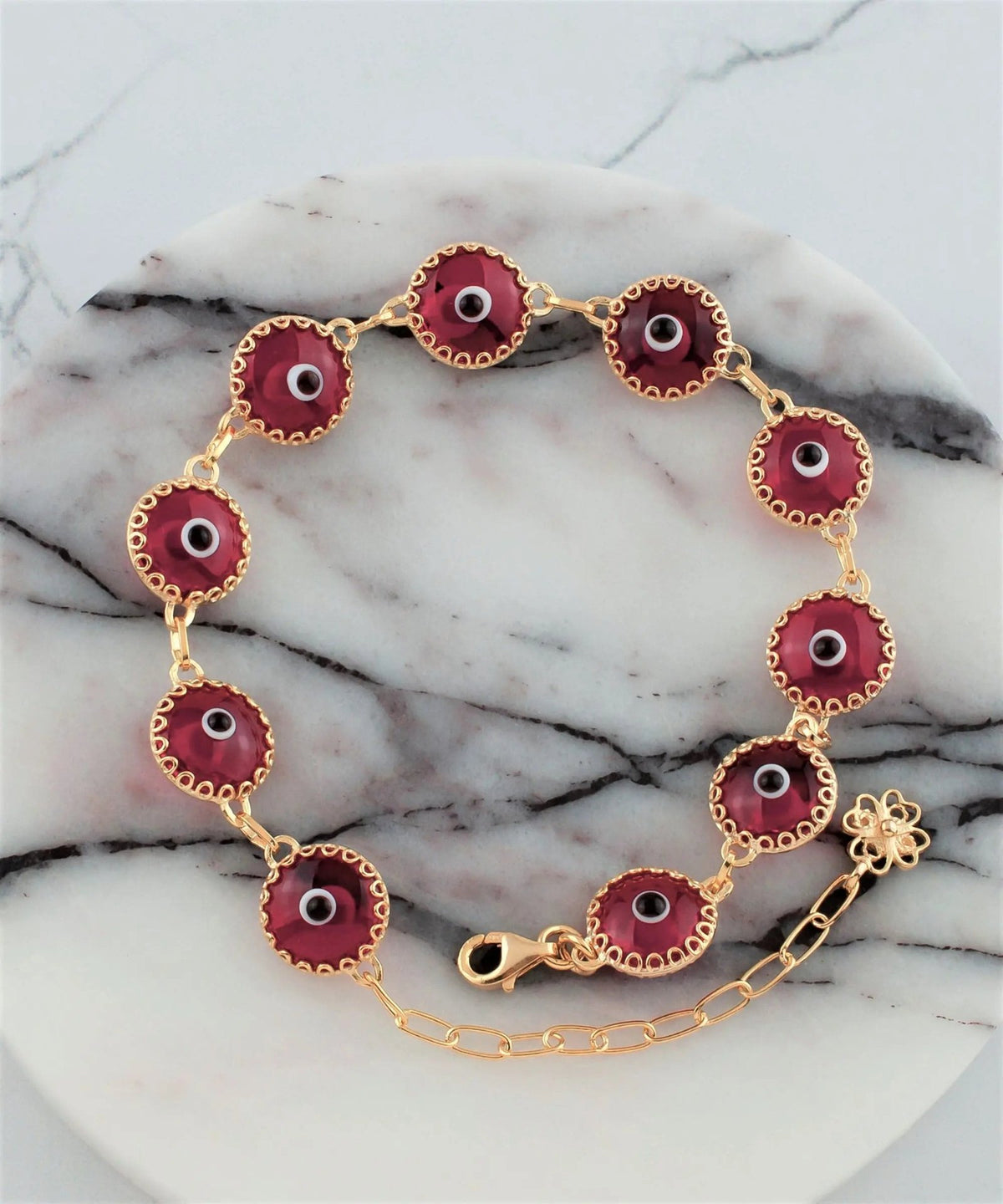 10 Beads Scarlet Evil Eye Women Gold Plated Silver Link Bracelet - Drakoi Marketplace