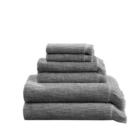 100% Cotton Dobby 6pcs Towel Set Charcoal II73-1255 - Drakoi Marketplace