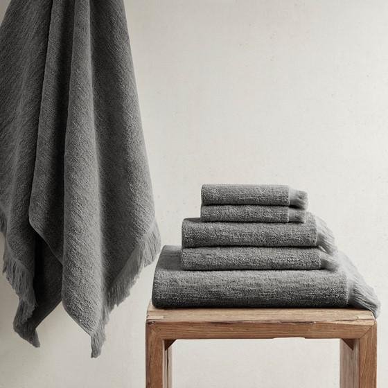 100% Cotton Dobby 6pcs Towel Set Charcoal II73-1255 - Drakoi Marketplace