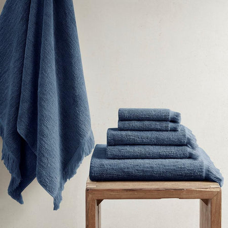 100% Cotton Dobby 6pcs Towel Set - Navy - Drakoi Marketplace