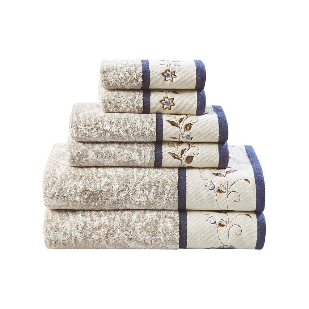 100% Cotton Embroidered Jacquard 6pcs Towel Set - Drakoi Marketplace