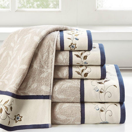 100% Cotton Embroidered Jacquard 6pcs Towel Set - Drakoi Marketplace