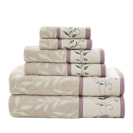 100% Cotton Jacquard Embroidered 6pcs Towel Set - Drakoi Marketplace