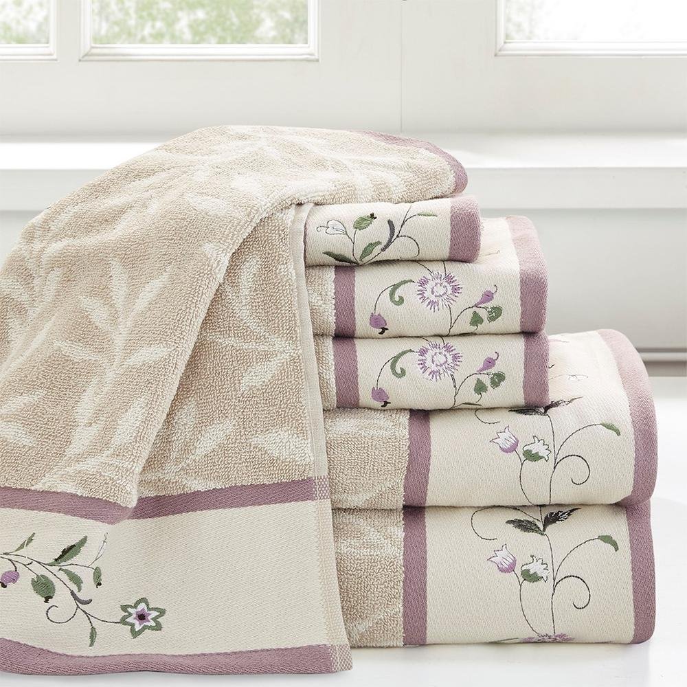 100% Cotton Jacquard Embroidered 6pcs Towel Set - Drakoi Marketplace