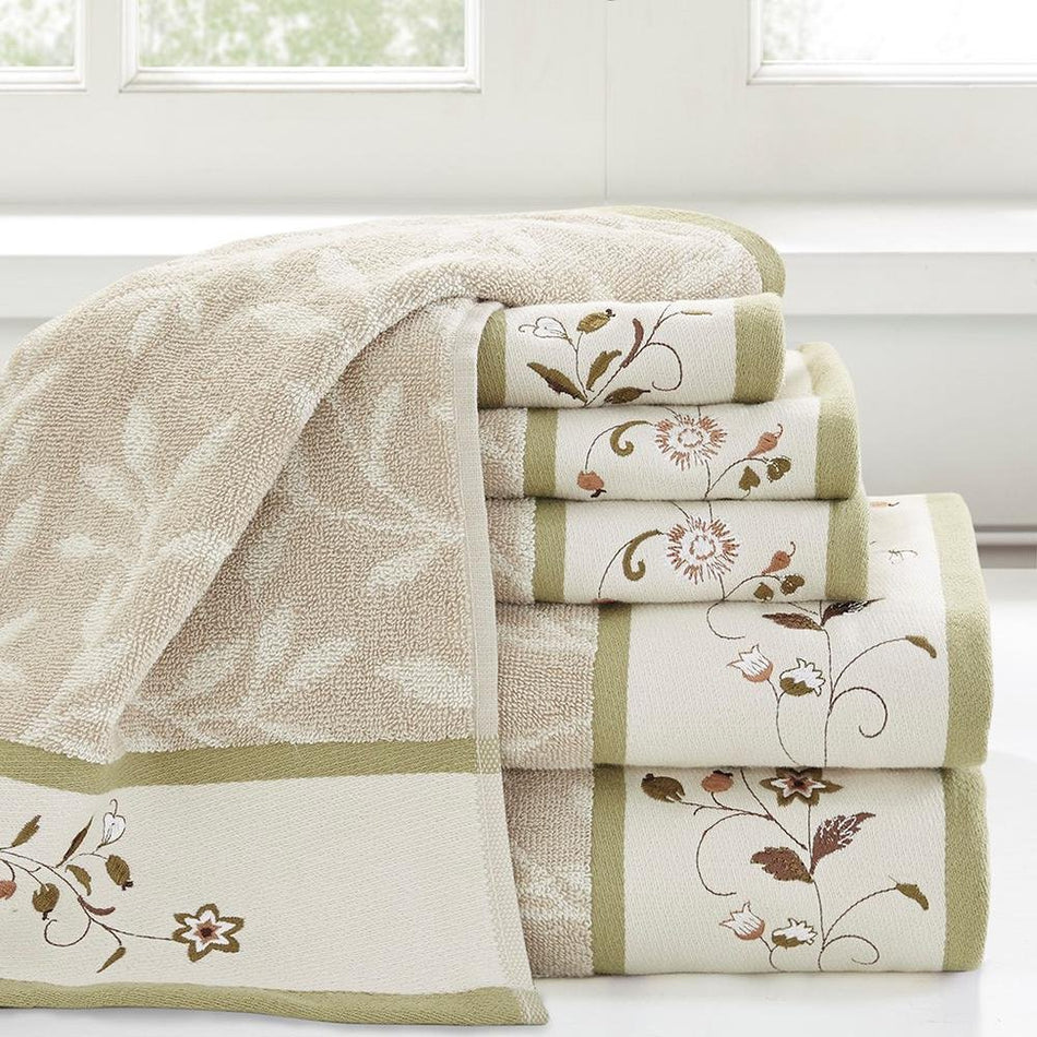 100% Cotton Jacquard Embroidered 6pcs Towel Set - Drakoi Marketplace