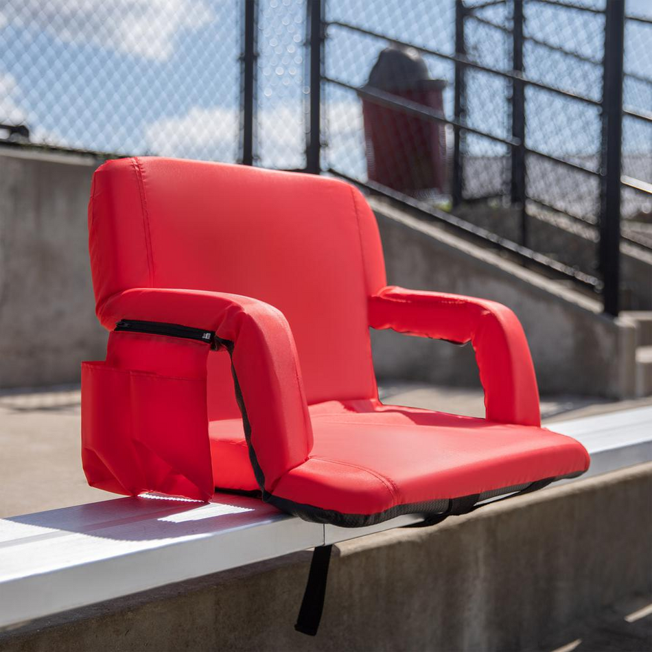 Extra Wide Red Lightweight Reclining Stadium Chair with Armrests, Padded Back & Seat with Dual Storage Pockets and Backpack Straps