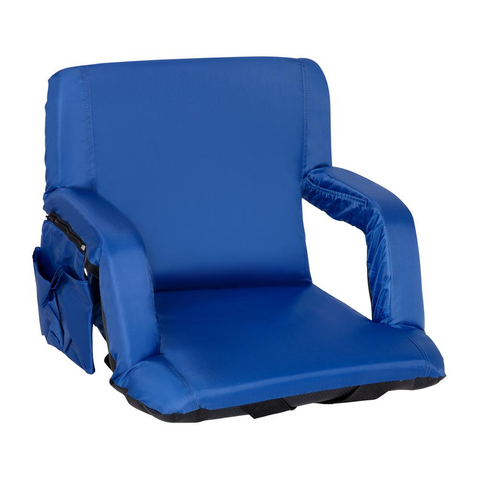 Blue Portable Lightweight Reclining Stadium Chair with Armrests, Padded Back & Seat with Dual Storage Pockets and Backpack Straps