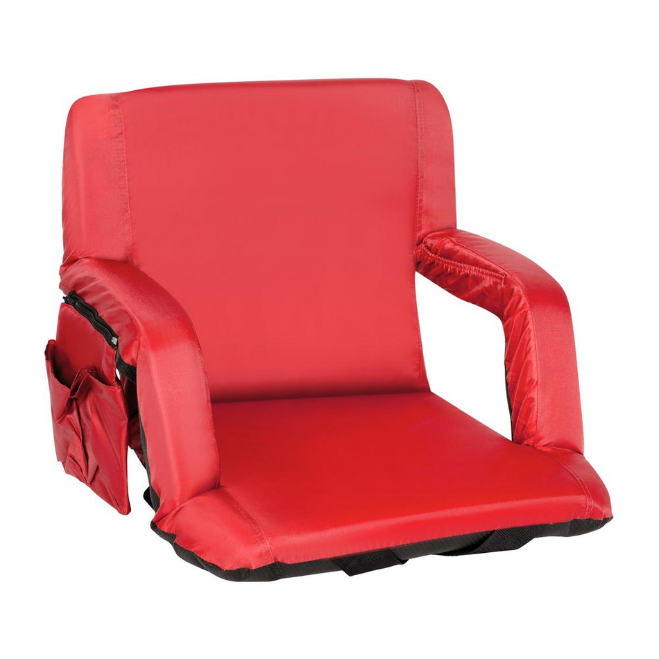 Red Portable Lightweight Reclining Stadium Chair with Armrests, Padded Back & Seat with Dual Storage Pockets and Backpack Straps