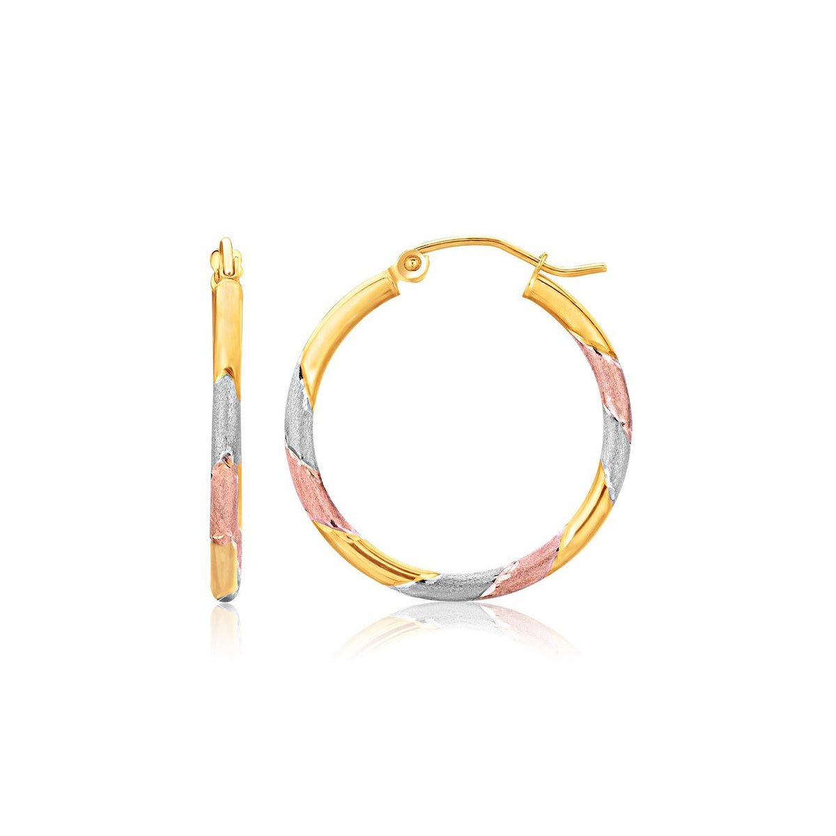 10k Tri-Color Textured Hoop Earrings (1inch Diameter) - Drakoi Marketplace