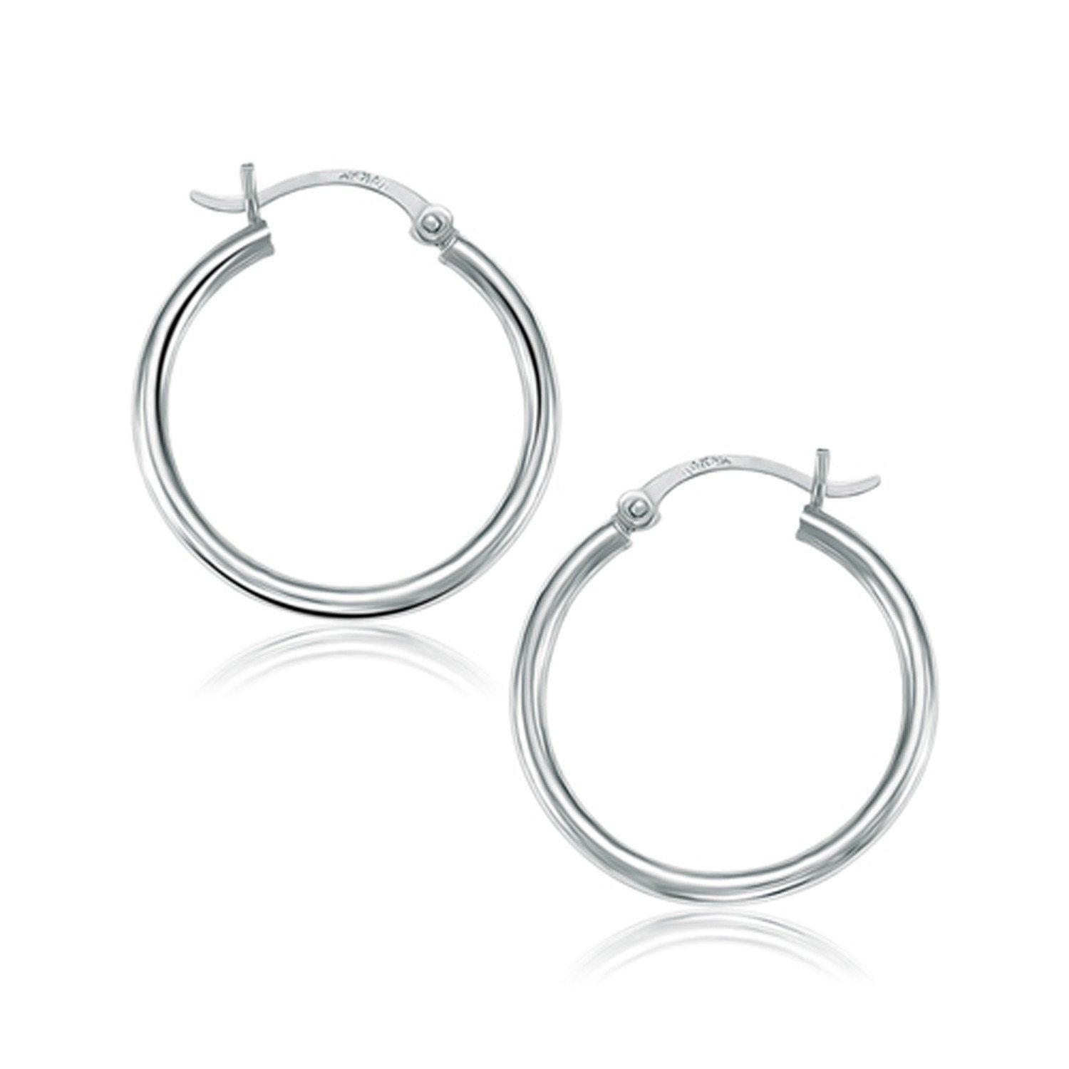 10k White Gold Polished Hoop Earrings (25 mm) - Drakoi Marketplace