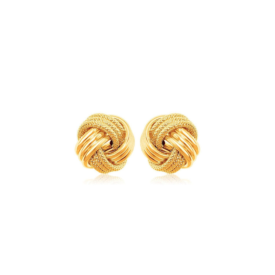 10k Yellow Gold Love Knot with Ridge Texture Earrings - Drakoi Marketplace