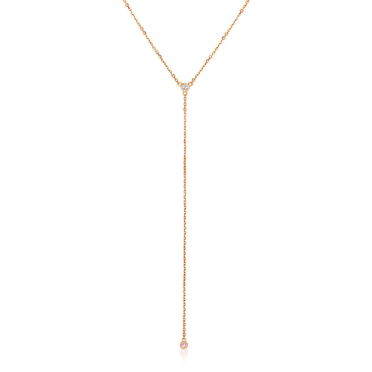 14k Rose Gold 20 inch Lariat Necklace with Diamonds - Drakoi Marketplace