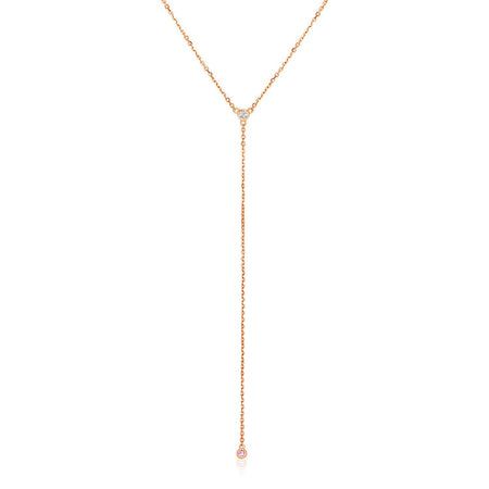 14k Rose Gold 20 inch Lariat Necklace with Diamonds - Drakoi Marketplace