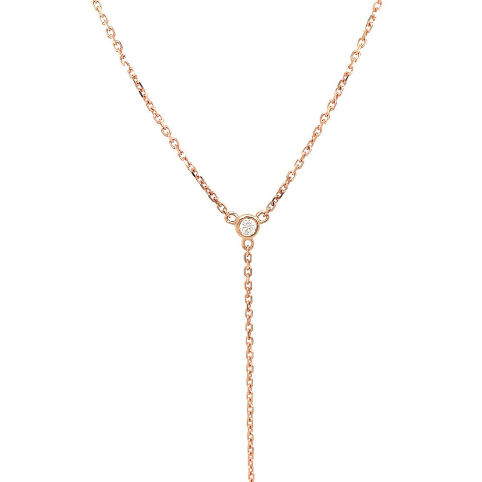 14k Rose Gold 20 inch Lariat Necklace with Diamonds - Drakoi Marketplace