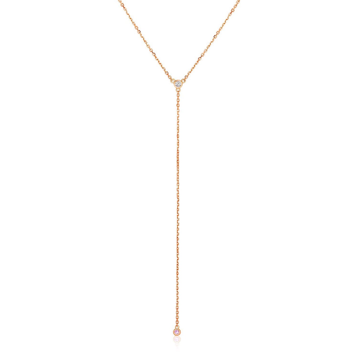 14k Rose Gold 20 inch Lariat Necklace with Diamonds - Drakoi Marketplace