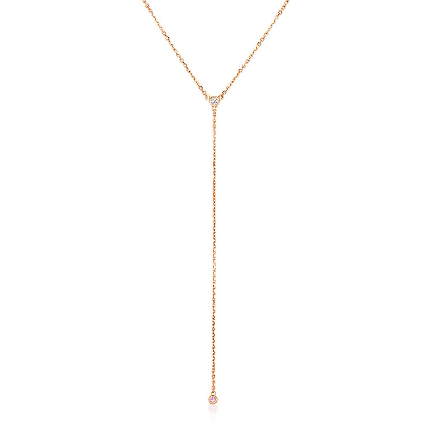 14k Rose Gold 20 inch Lariat Necklace with Diamonds - Drakoi Marketplace