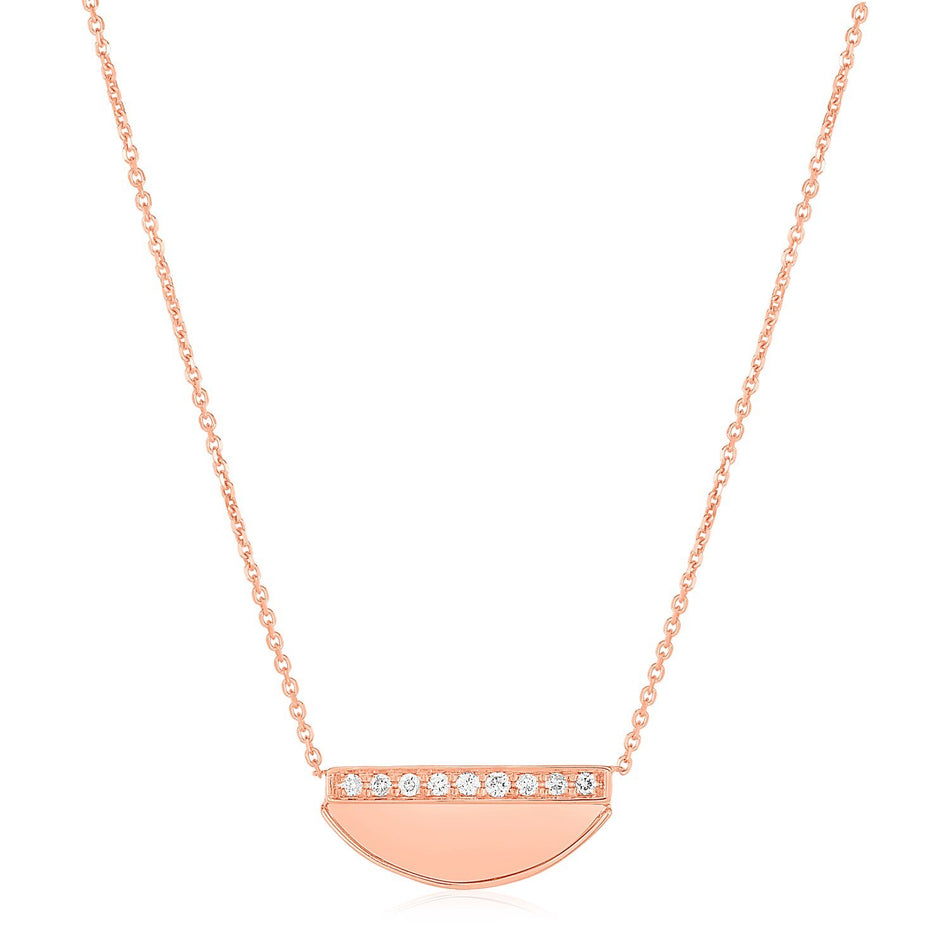 14K Rose Gold Half Moon Necklace with Diamonds - Drakoi Marketplace