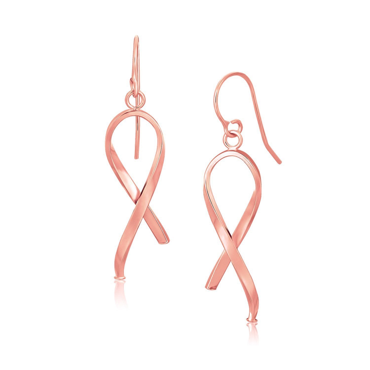 14k Rose Gold Polished Ribbon Style Drop Earrings - Drakoi Marketplace