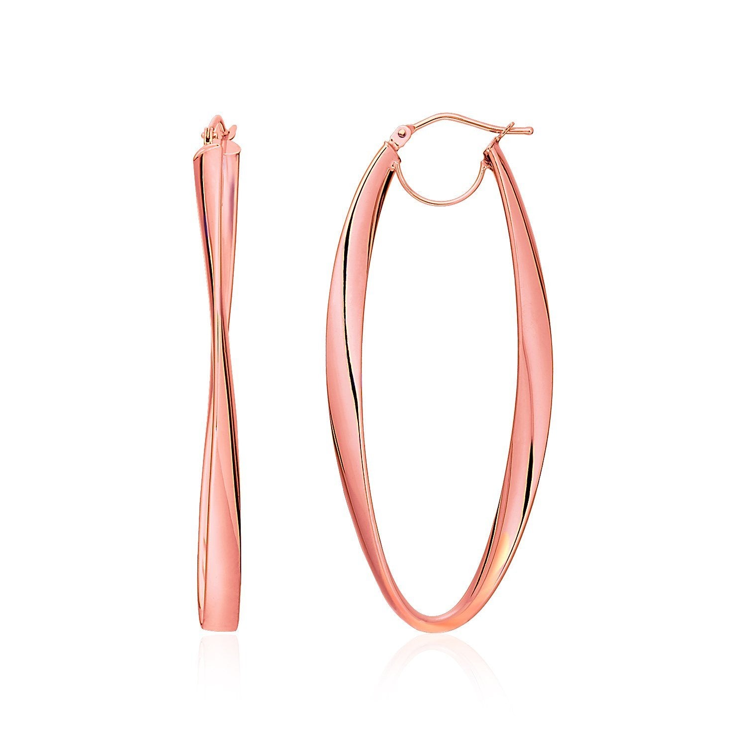 14k Rose Gold Twist Motif Oval Shape Hoop Earrings - Drakoi Marketplace