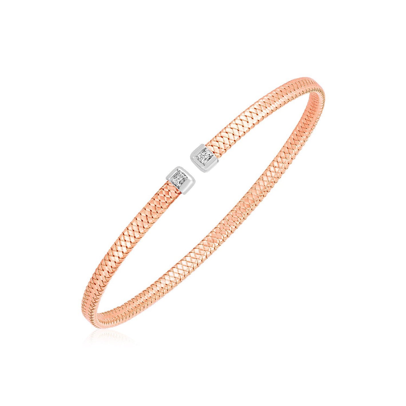 14k Rose Gold Woven Cuff Bangle with Diamonds - Drakoi Marketplace