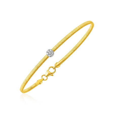 14k Two Tone Gold Bangle with Brushed Texture and Diamonds - Drakoi Marketplace