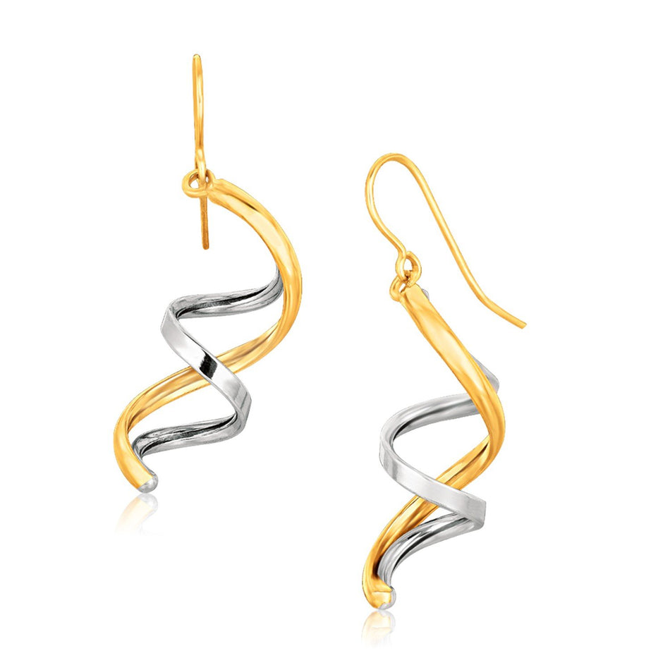14k Two-Tone Gold Double Helix Polished Dangling Earrings - Drakoi Marketplace
