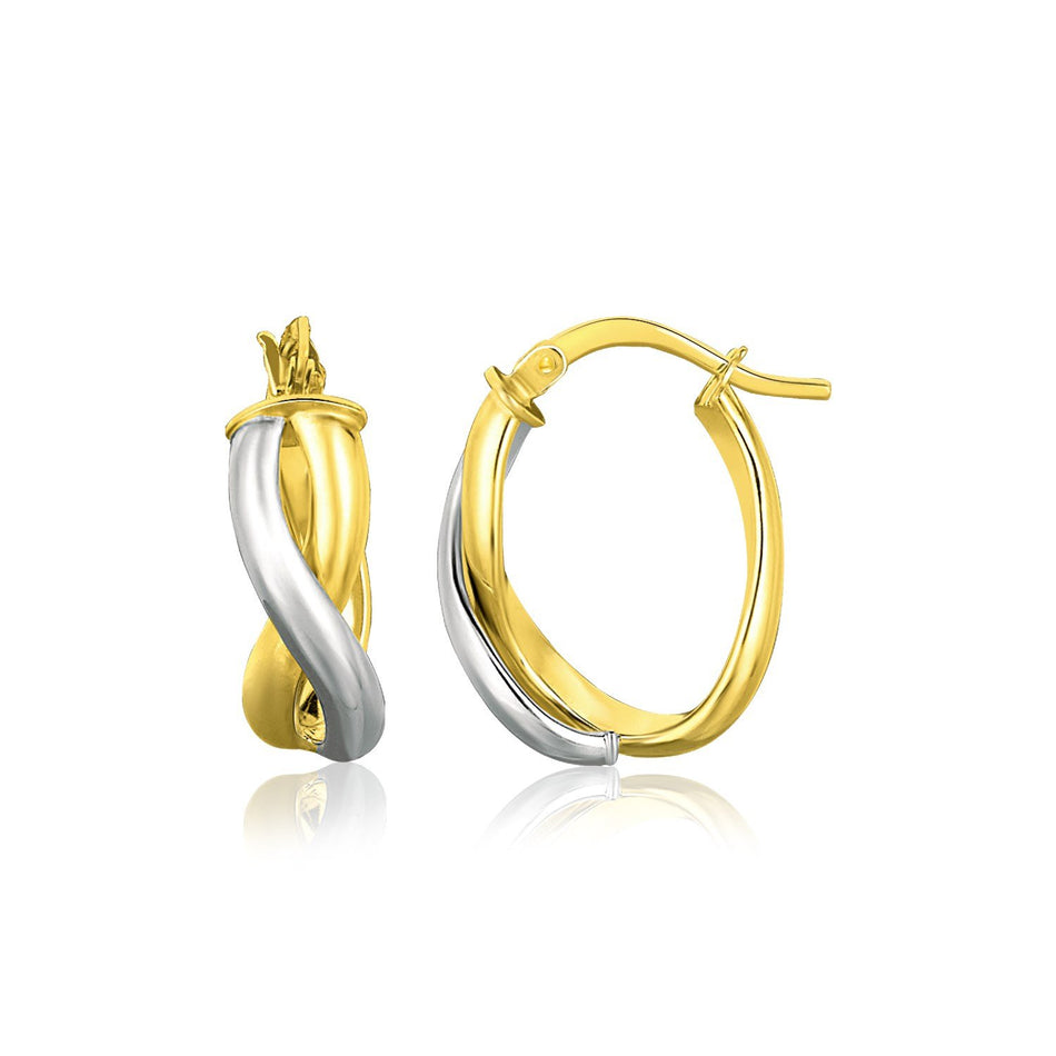 14k Two-Tone Gold Oval Twisted Hoop Earrings - Drakoi Marketplace
