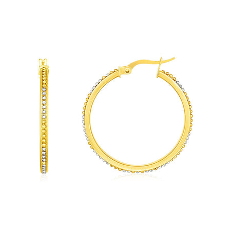 14k Two-Tone Gold Round Hoop Earrings with Bead Texture - Drakoi Marketplace