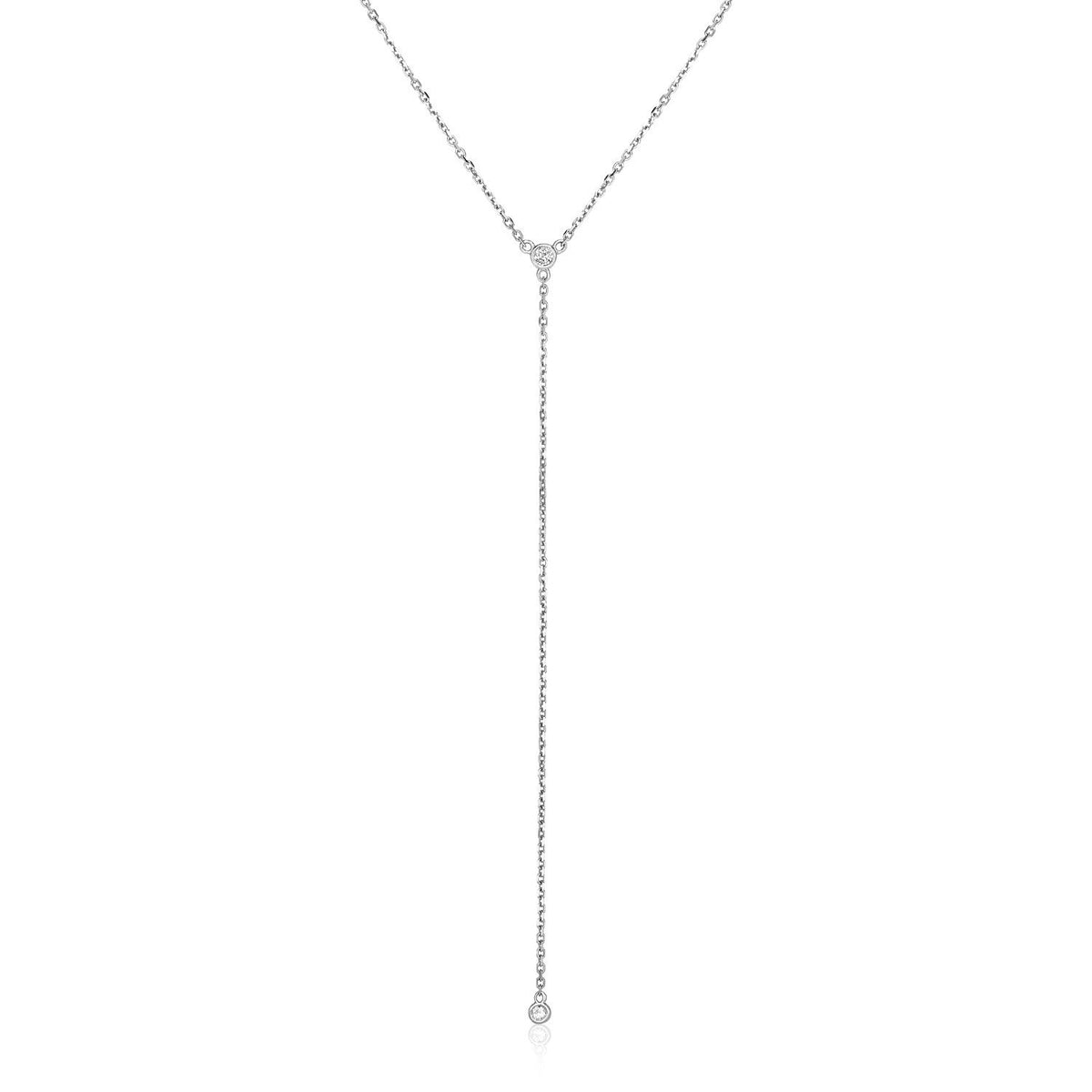 14k White Gold 20 inch Lariat Necklace with Diamonds - Drakoi Marketplace