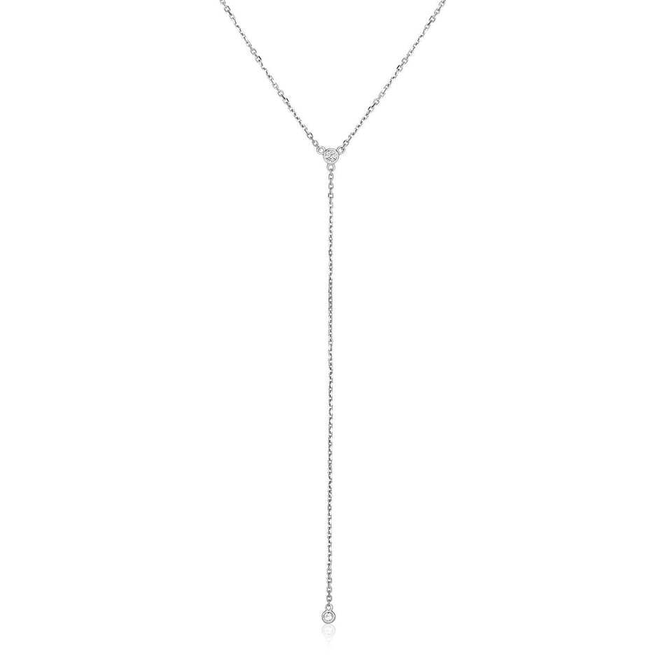 14k White Gold 20 inch Lariat Necklace with Diamonds - Drakoi Marketplace