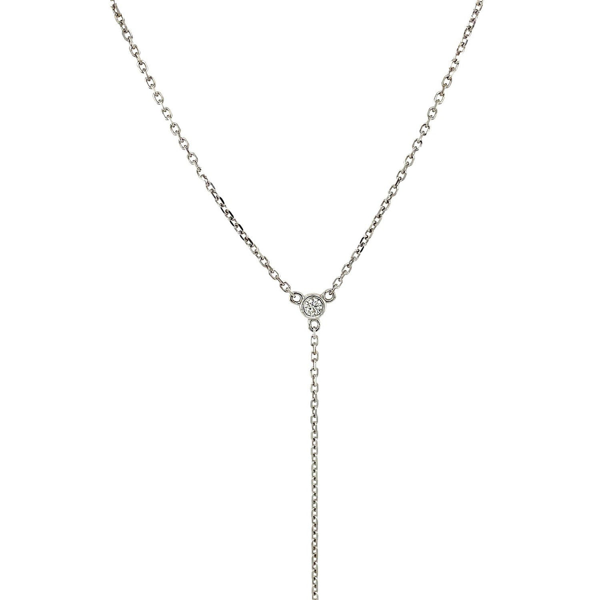 14k White Gold 20 inch Lariat Necklace with Diamonds - Drakoi Marketplace