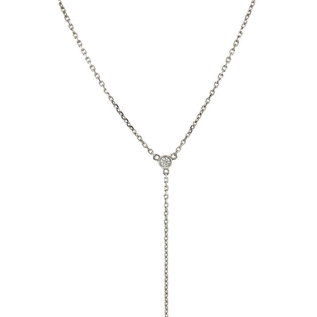 14k White Gold 20 inch Lariat Necklace with Diamonds - Drakoi Marketplace