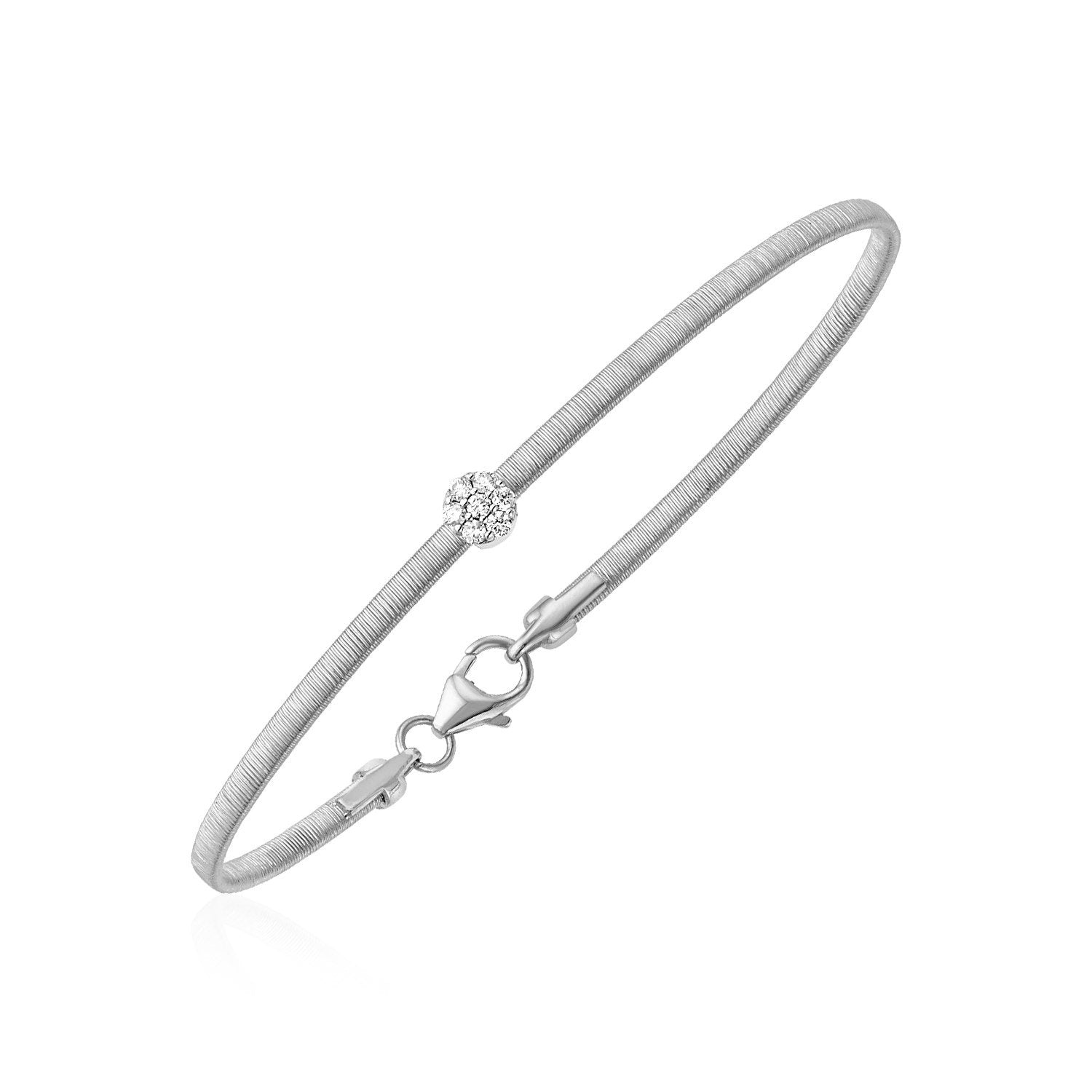 14k White Gold Bangle with Brushed Texture and Diamonds - Drakoi Marketplace