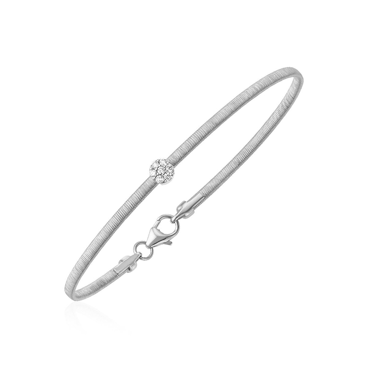 14k White Gold Bangle with Brushed Texture and Diamonds - Drakoi Marketplace