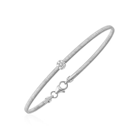 14k White Gold Bangle with Brushed Texture and Diamonds - Drakoi Marketplace