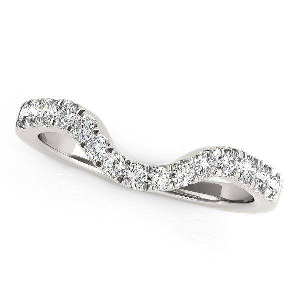 14k White Gold Curved Style Wedding Ring with Diamonds (1/3 cttw) - Drakoi Marketplace