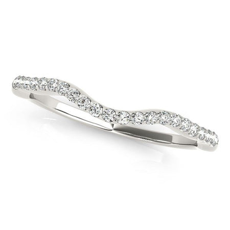 14k White Gold Curvy Style Wedding Ring with Round Diamonds (1/8 cttw) - Drakoi Marketplace