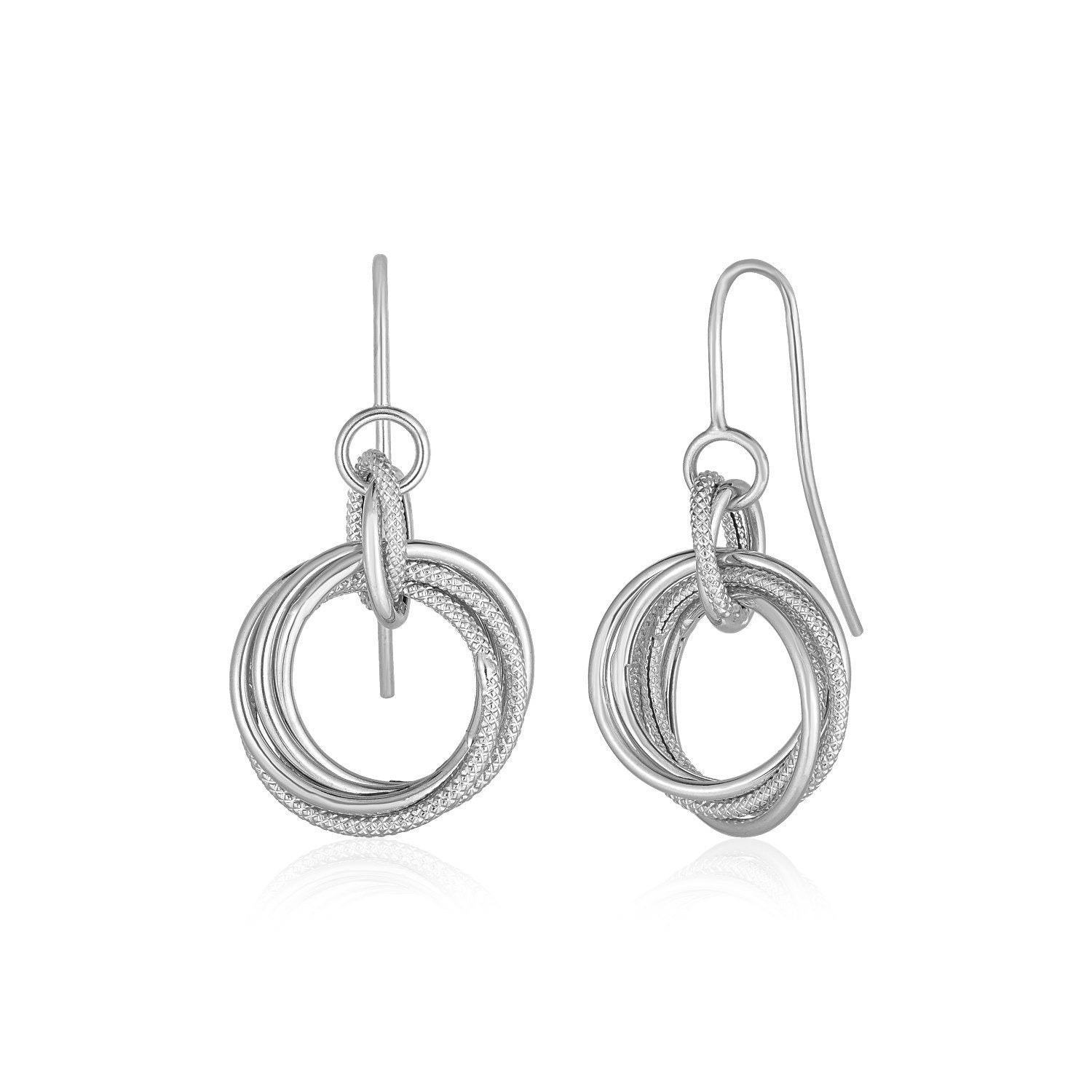 14k White Gold Earrings with Interlocking Circle Dangles - Drakoi Marketplace